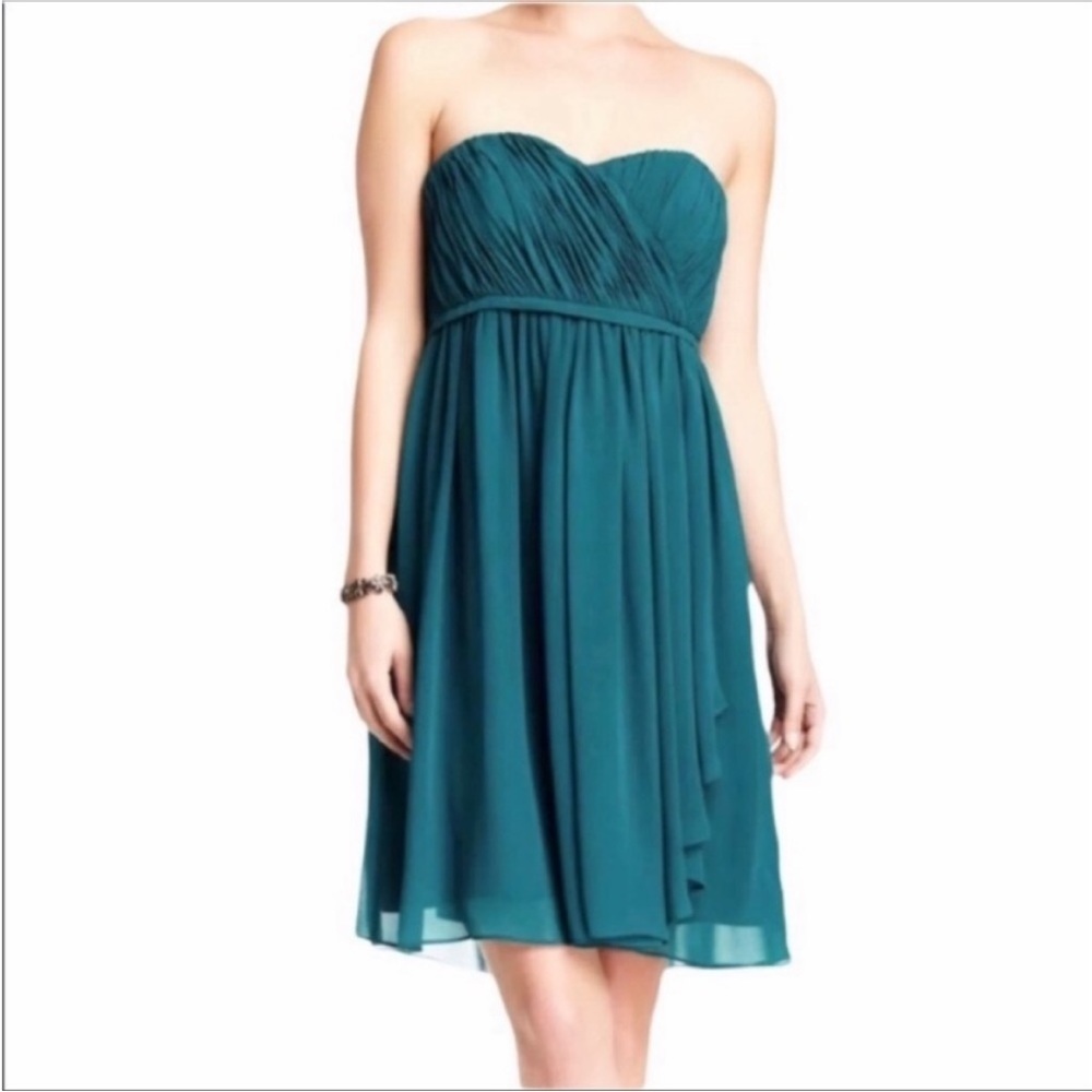 DONNA MORGAN sarah ruched chiffon strapless dress NEW green